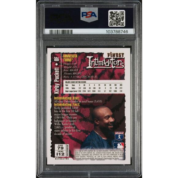 1996 Topps Finest Refractor w Coating #79 Kirby Puckett PSA 9 Minnesota Twins - Picture 2 of 2